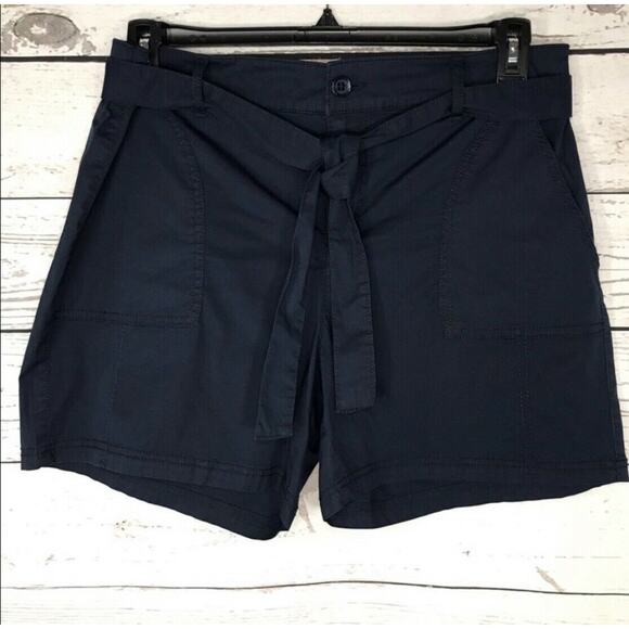 Style & Co SZ 8 Shorts Belted Navy Blue Mid-Rise Pockets Elastic Waist Womens - Picture 1 of 6